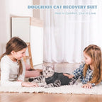 Cat recovery suit rear design for litter box access