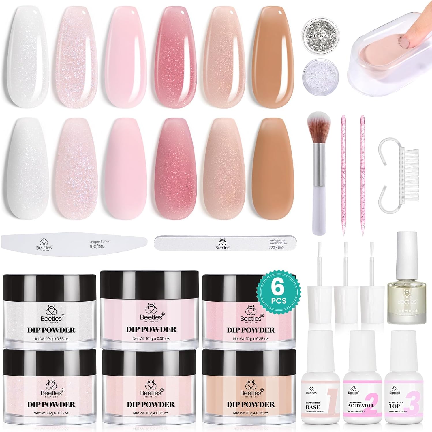 Beetles dip powder nail kit 6 color set front view