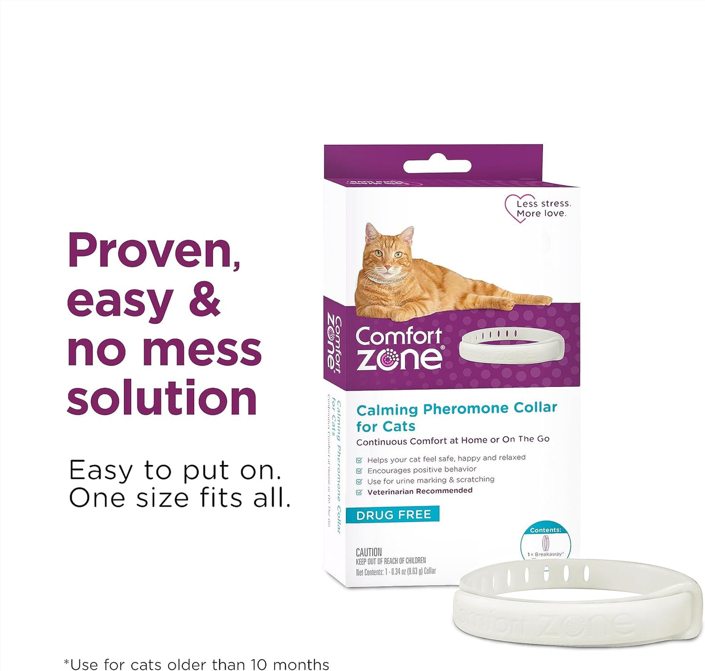 Infographic showing how Comfort Zone calming pheromones reduce spraying and scratching in cats