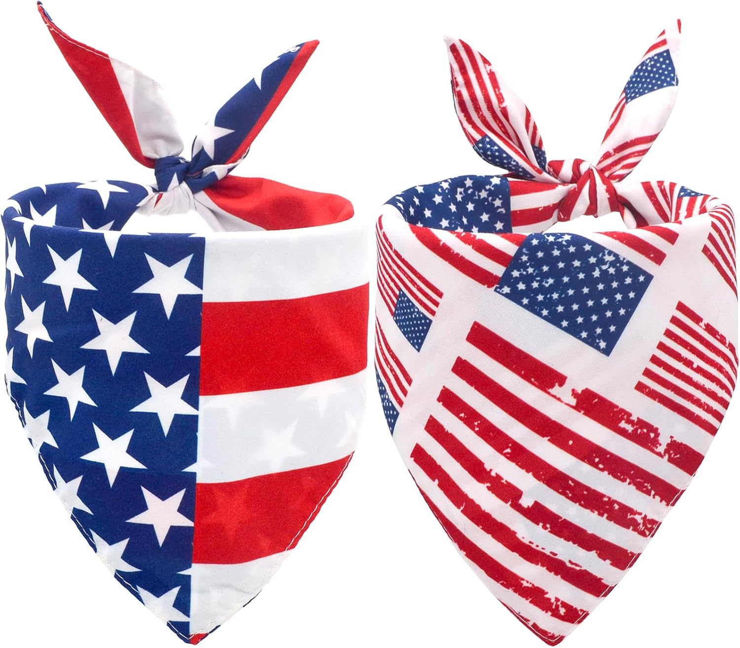 CozyHaus patriotic dog bandanas front view showing red white and blue American flag pattern on a large breed pup.