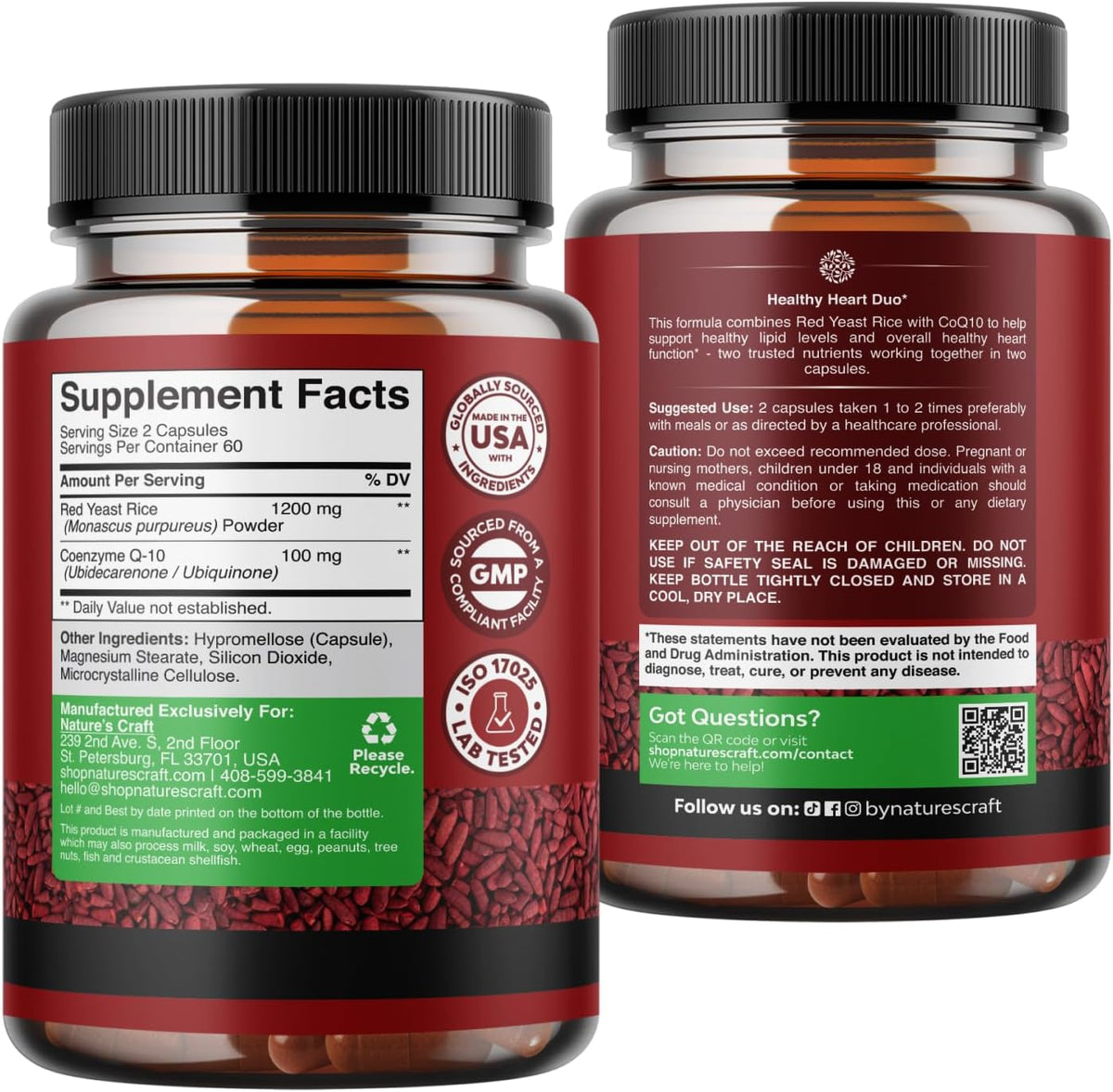 Red Yeast Rice with CoQ10 Supplement - Healthy Heart Support - 120 Ct - Image 3
