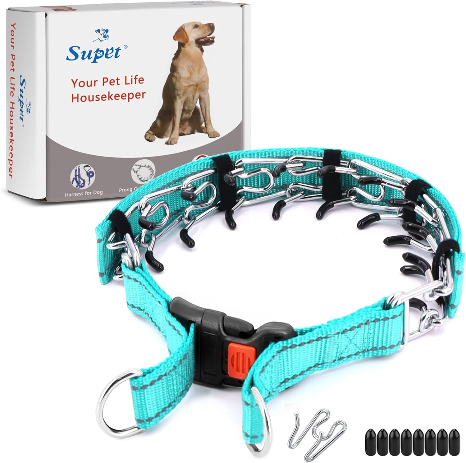 Supet premium dog choke training collar package contents showing links