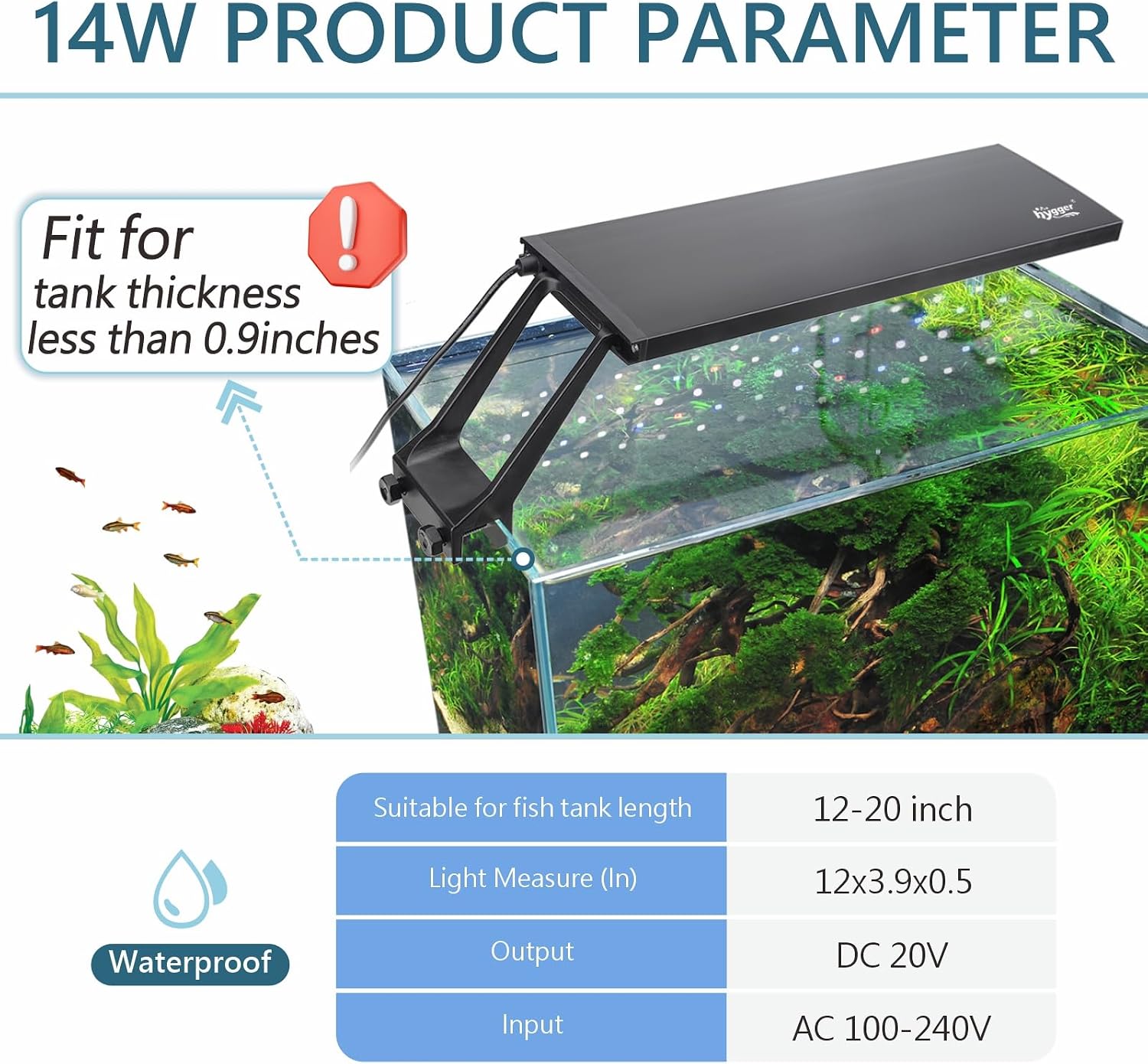 Hygger LED light installed on a small planted aquarium