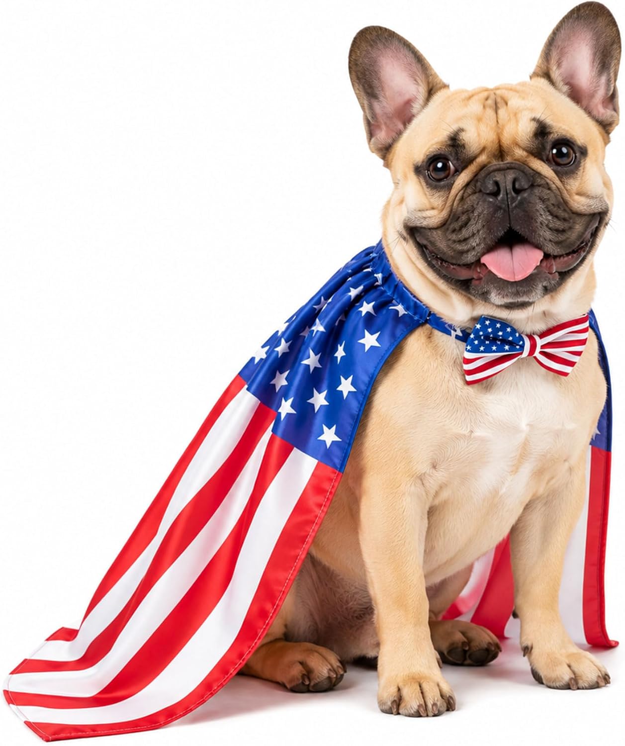 Packaging details of the imported Tailcoat Cos American flag pet holiday outfit showing size specifications.