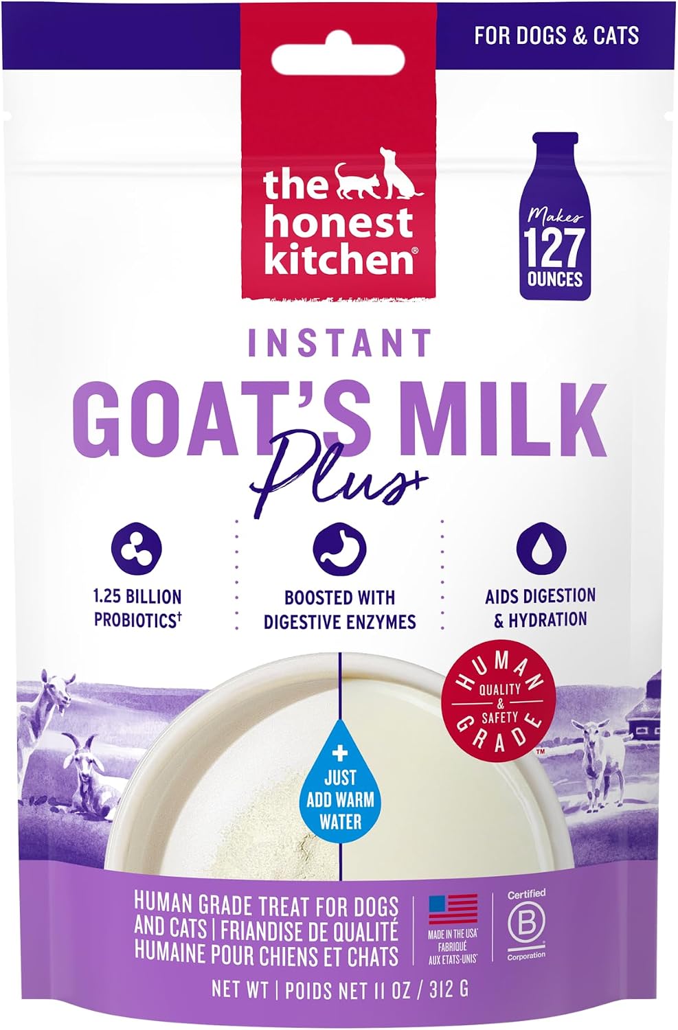 The Honest Kitchen Instant Goat's Milk with Probiotics for Dogs and Cats, Human Grade Powder Drink Mix, Digestive Health Support, Food Topper or Treat, Just Add Water, 5.2 oz Pouch Makes 60 oz - Image 9
