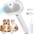 FourSeas 3 in 1 pet steam brush white front view showing water mist spray nozzle