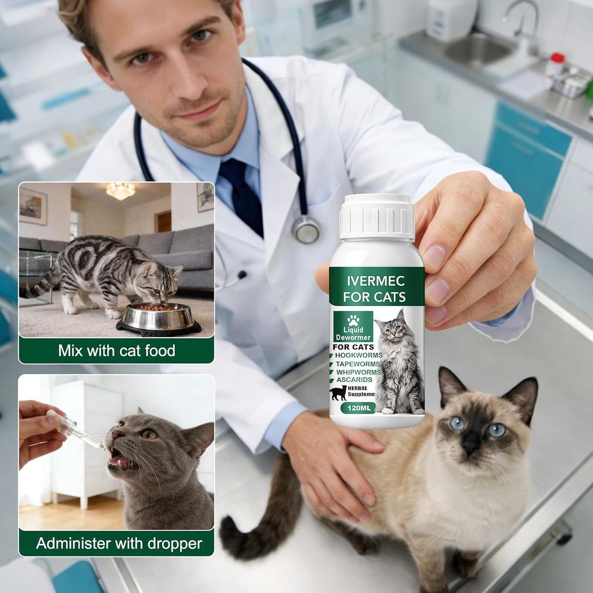Authentic USA imported Hsl feline health supplement bottle on a plain background.
