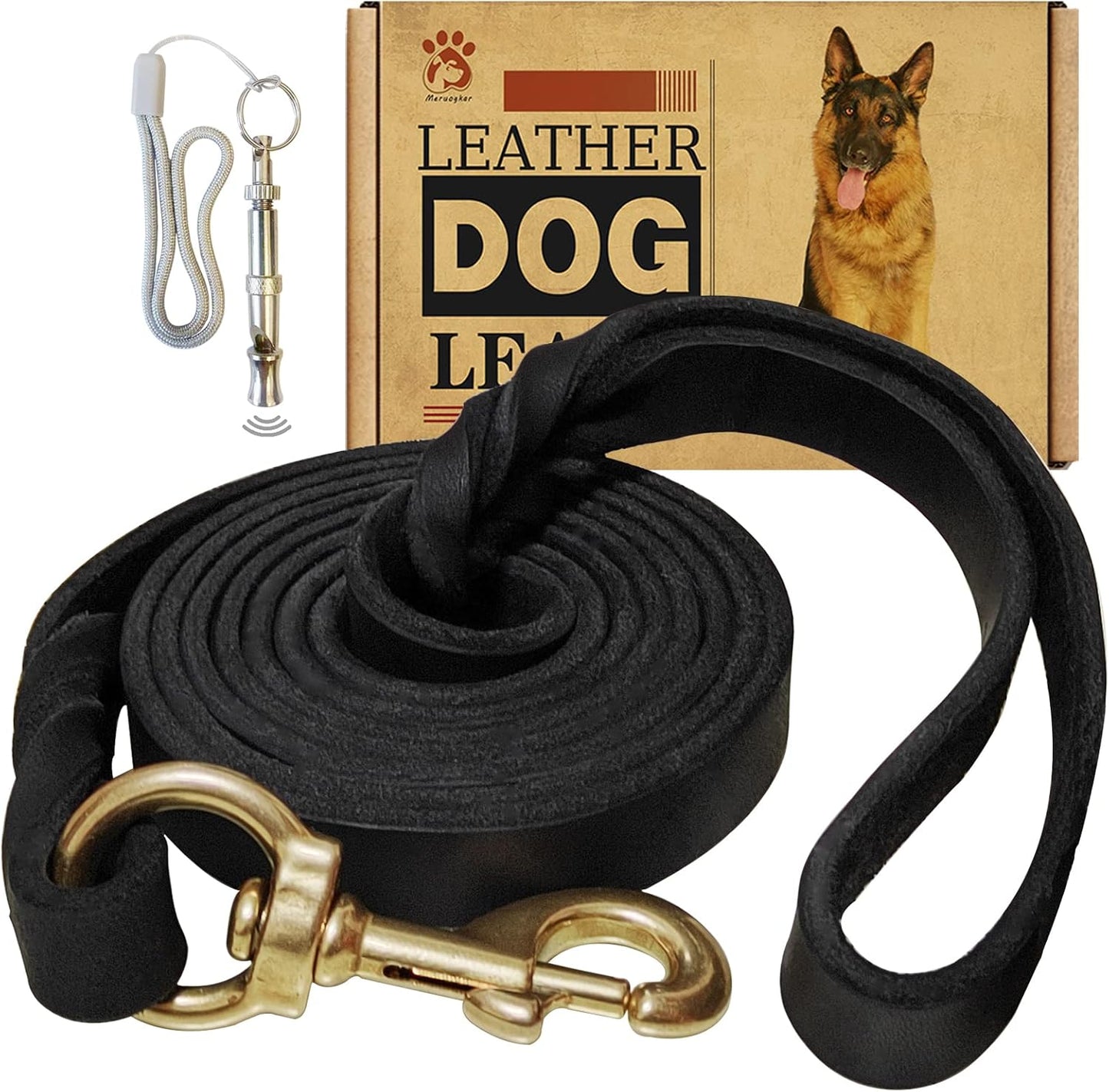 Durable imported leather dog leash details