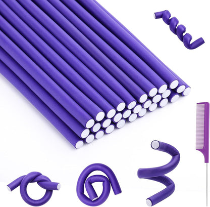 CEKEME small foam hair curlers pack of thirty front view showing purple flexible rods