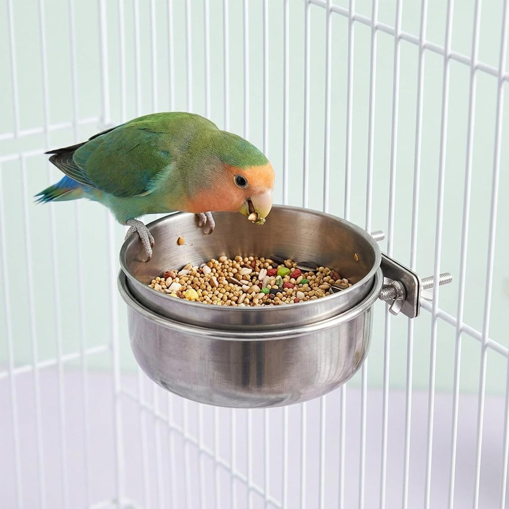 3 Pcs Stainless Steel Bird Feeding Cups with Clamp Holder - Birdcage Food Water Dish Bowls for Cockatiel Parakeet Macaw Finches Lovebirds Small Animals - Image 4