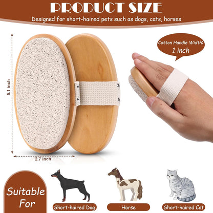 Pet grooming pumice stone with wooden handle and strap