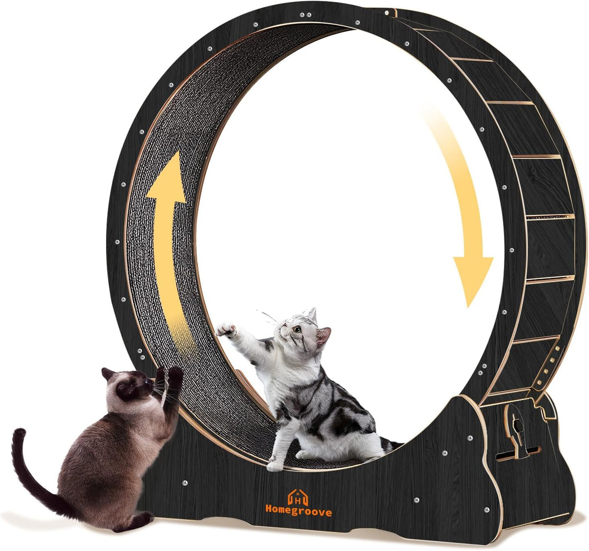 Homegroove Cat Exercise Wheel for Indoor Cats, 46" Large XL Cat Running Treadmill Wheel with Carpeted Runway for Kitty's Longer Life, Natural Wood Color(XL) - Image 12