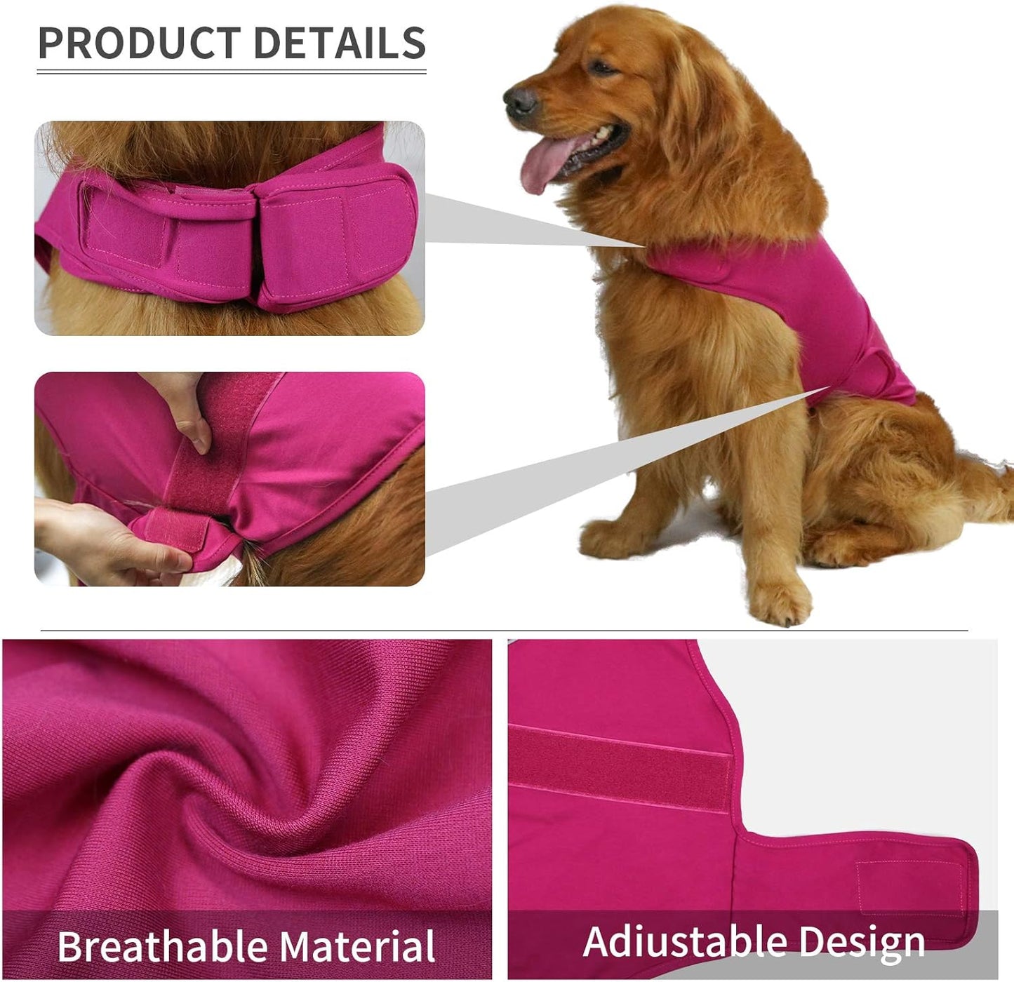 Breathable fabric anxiety wrap for small puppies back view with reflective strips
