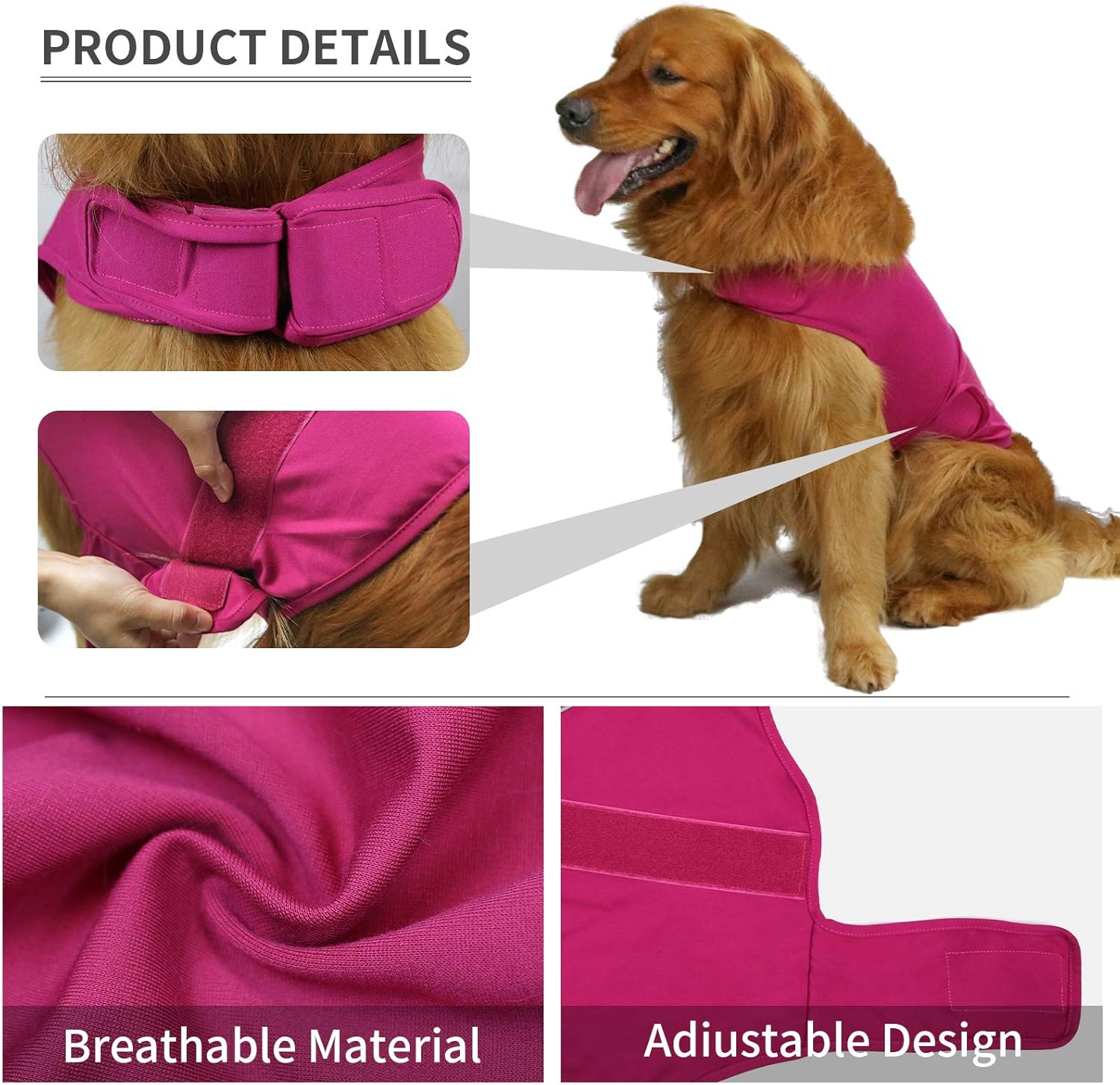 Breathable fabric anxiety wrap for small puppies back view with reflective strips