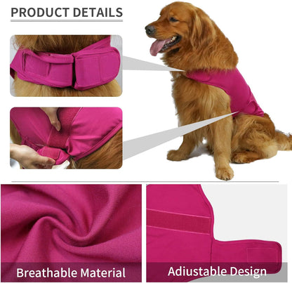 Breathable fabric anxiety wrap for small puppies back view with reflective strips