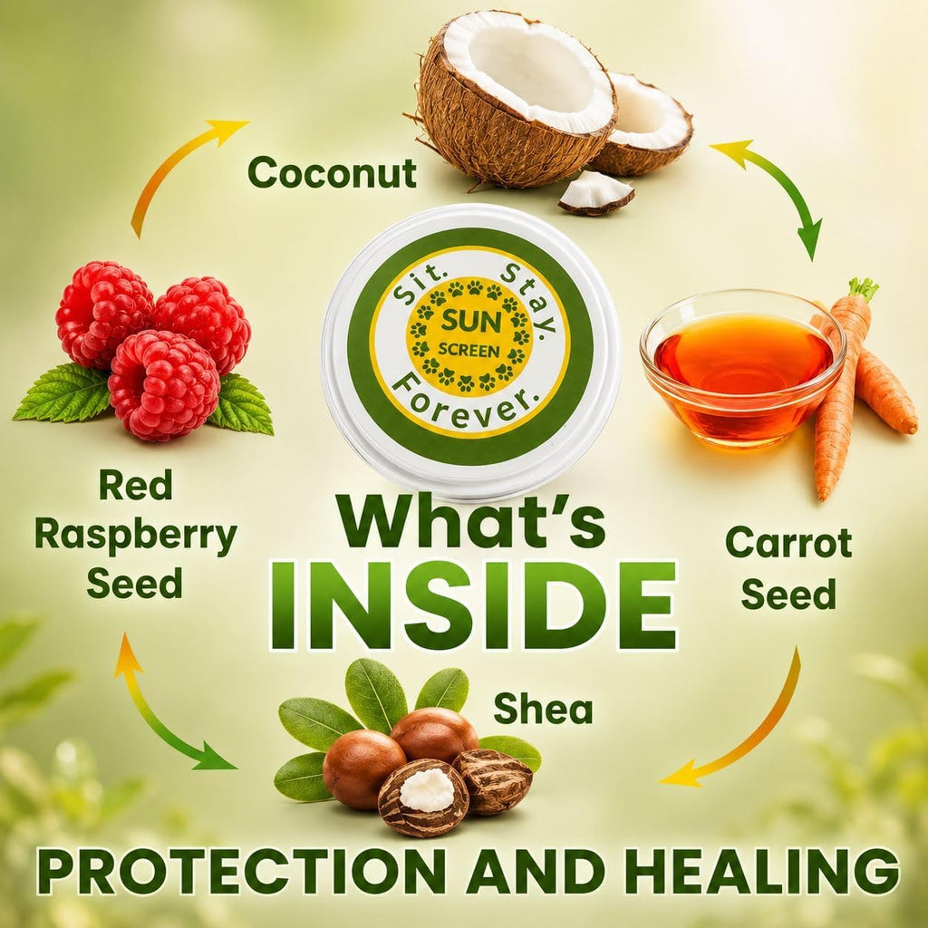 Sit. Stay. Forever. organic pet sunscreen cream lifestyle application