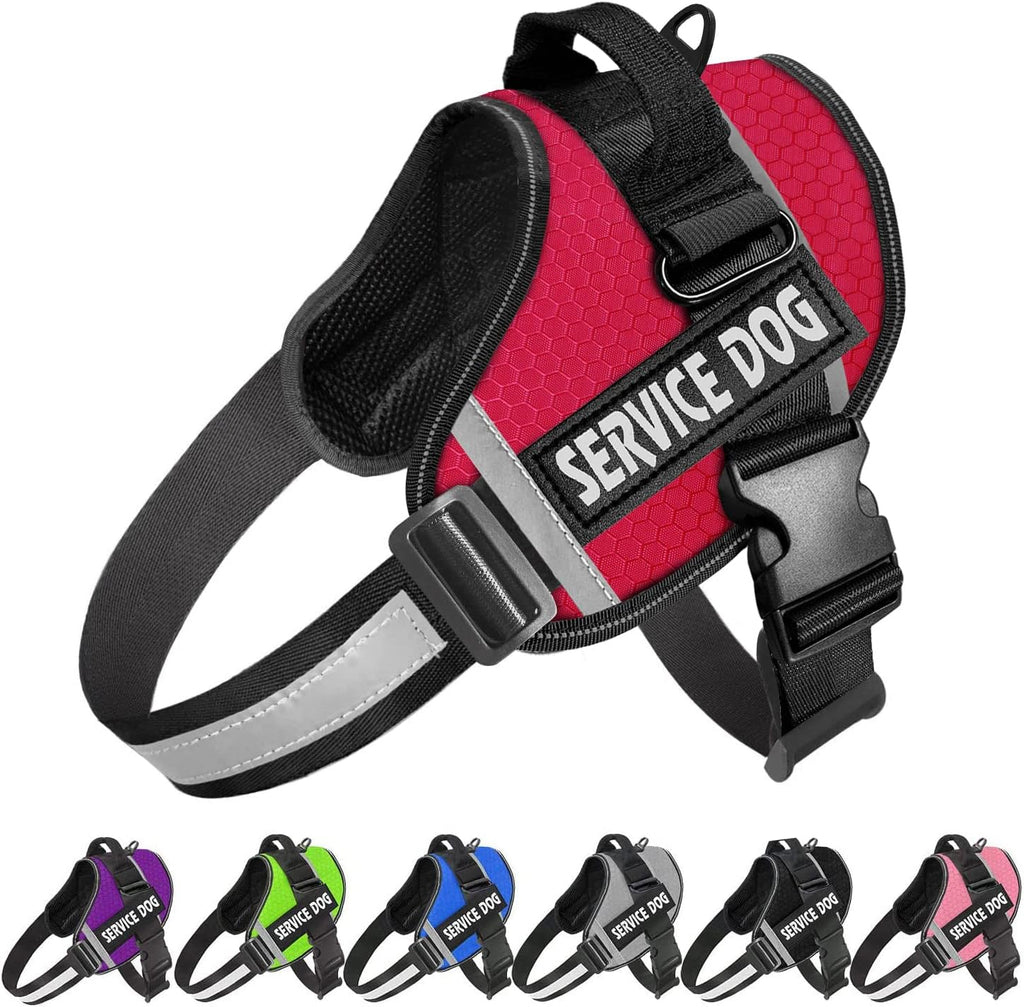 JSXD no-pull service dog harness front view showing red nylon