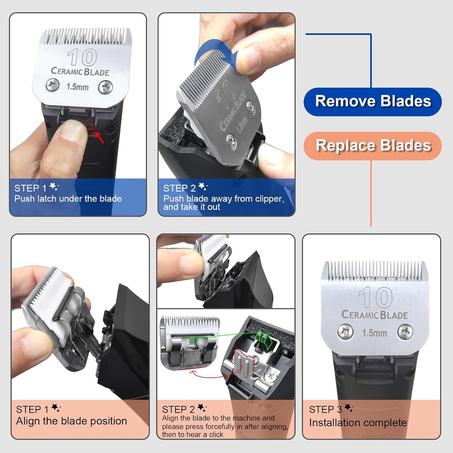 Professional rust proof animal clipper replacement blades three count packaging