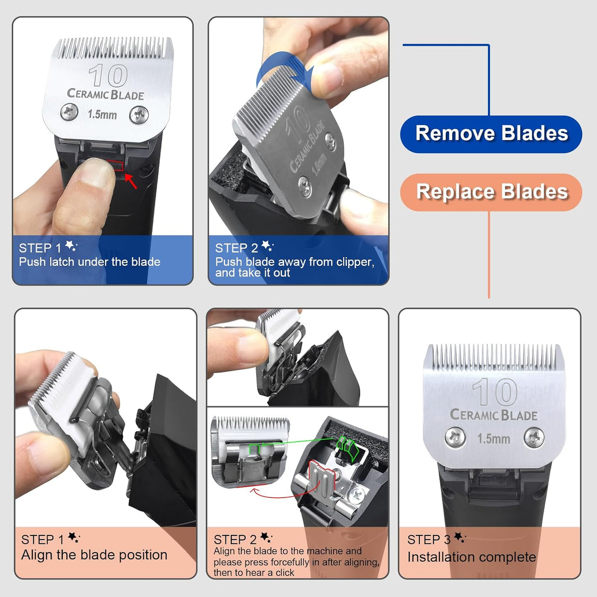 Professional rust proof animal clipper replacement blades three count packaging