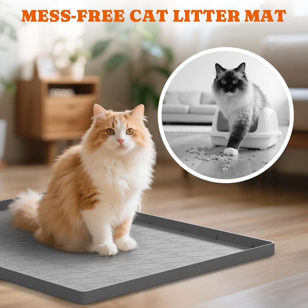 Two pack gray silicone litter box mat trapping scattered kitty litter