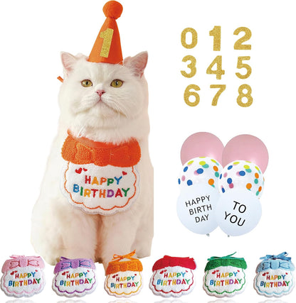 Reusable Cat Birthday Decorations Set - Adjustable Cat Birthday Hat & Bandana with Age Numbers | Kitty Celebration Kit for Memorable MilestonesBlue - Image 10