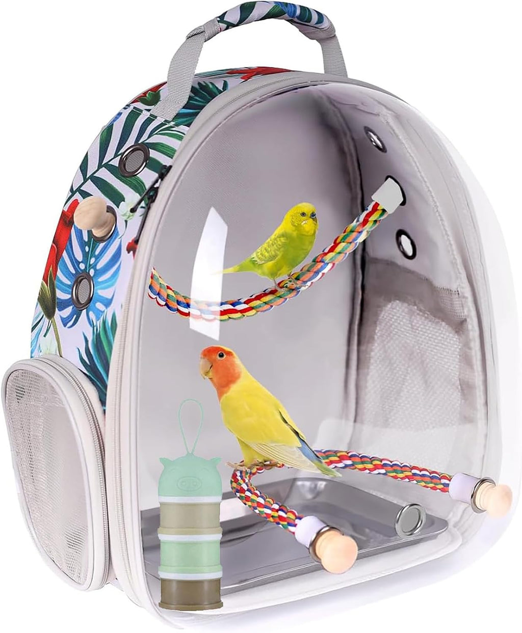 Bird Traval Carrier Cage, Clear Space Capsule Astronaut Backpack to Carry Parakeet Cockatiel Parrot with Metal Tray Bird Feeder Wood Perch, Vet Transport Bag - Image 13
