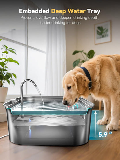 Side view of Mailofy pet fountain showing visible water window
