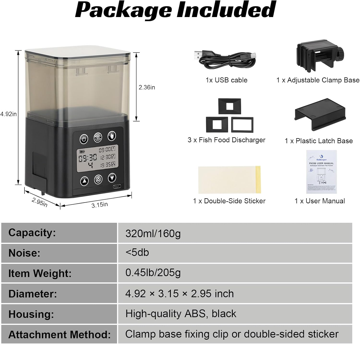 Universal serial bus charging port detail on the fishkeeper cordless aquarium dispenser