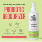 Skout's Honor probiotic pet spray bottle with coconut scent label