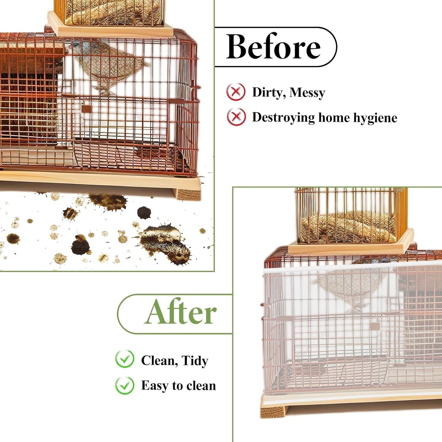 Pmeixcy bird cage guard attached to a round budgie cage preventing seed debris