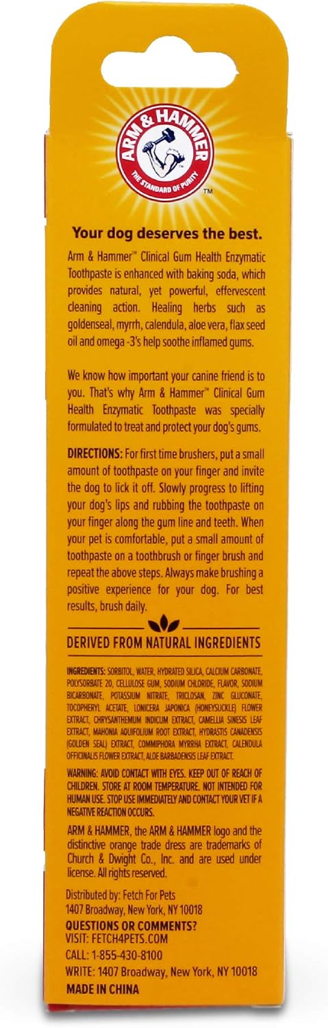 Clinical Care dog toothpaste tube with ingredients list visible