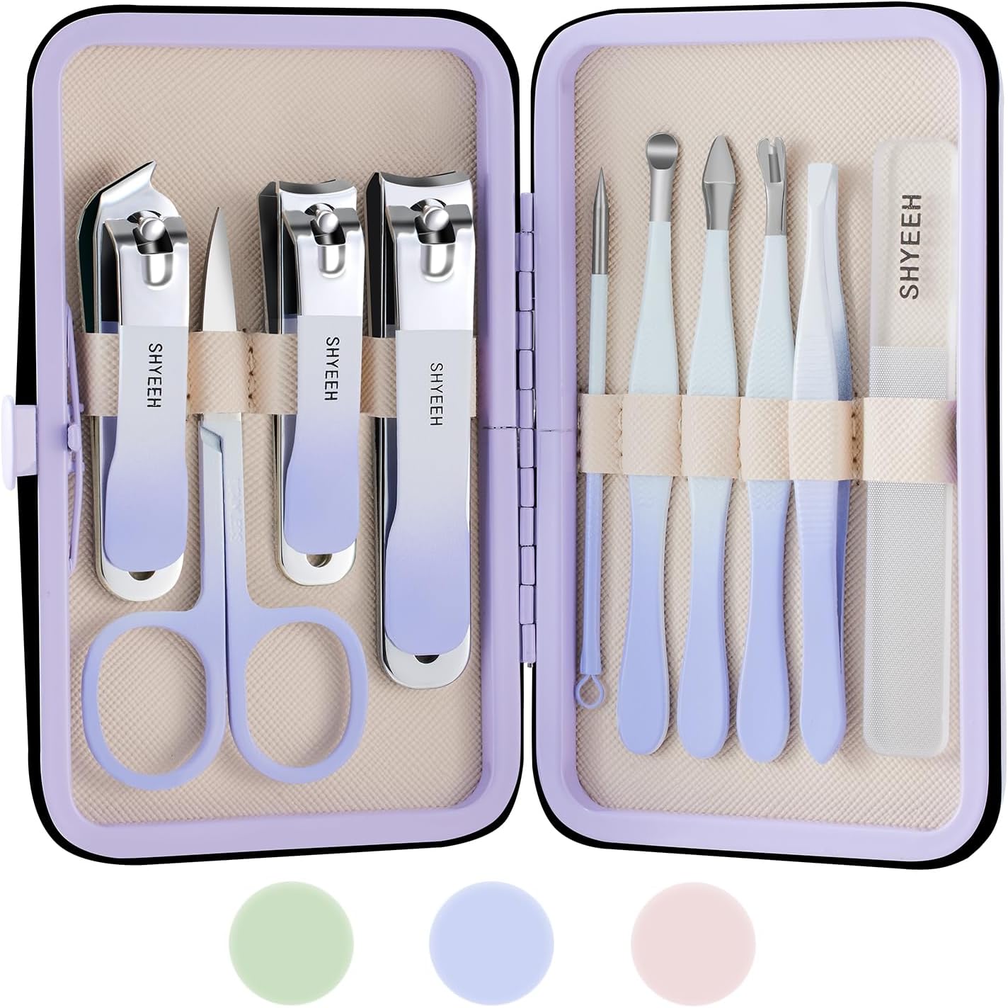 Shyeeh 10 piece high-carbon steel manicure set front view