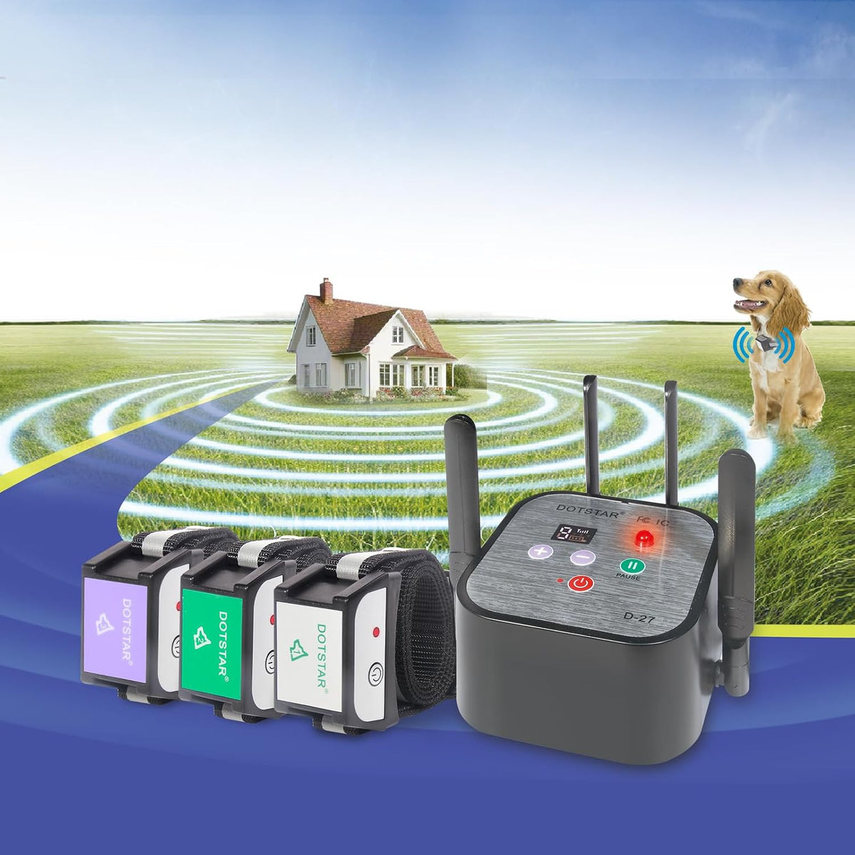 Adjustable signal range settings on the Dotstar wireless fence transmitter
