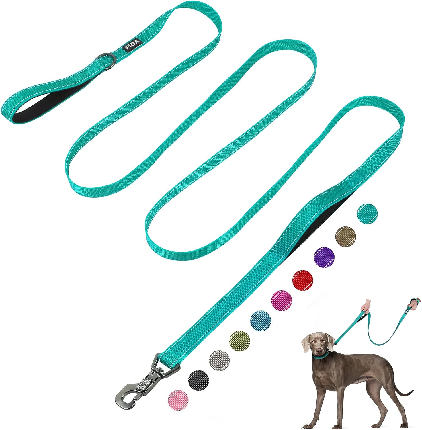 Fida 4 FT Heavy Duty Dog Leash with 2 Comfortable Padded Handles, Traffic Handle & Advanced Easy Snap Hook, Reflective Walking Lead for Large, Medium & Small Breed Dogs (4 FT x 1" Wide, Black) - Image 14