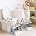 IvyWind potty training seat front view showing the gray adjustable toddler ladder positioned on a bathroom toilet.