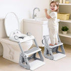 IvyWind potty training seat front view showing the gray adjustable toddler ladder positioned on a bathroom toilet.