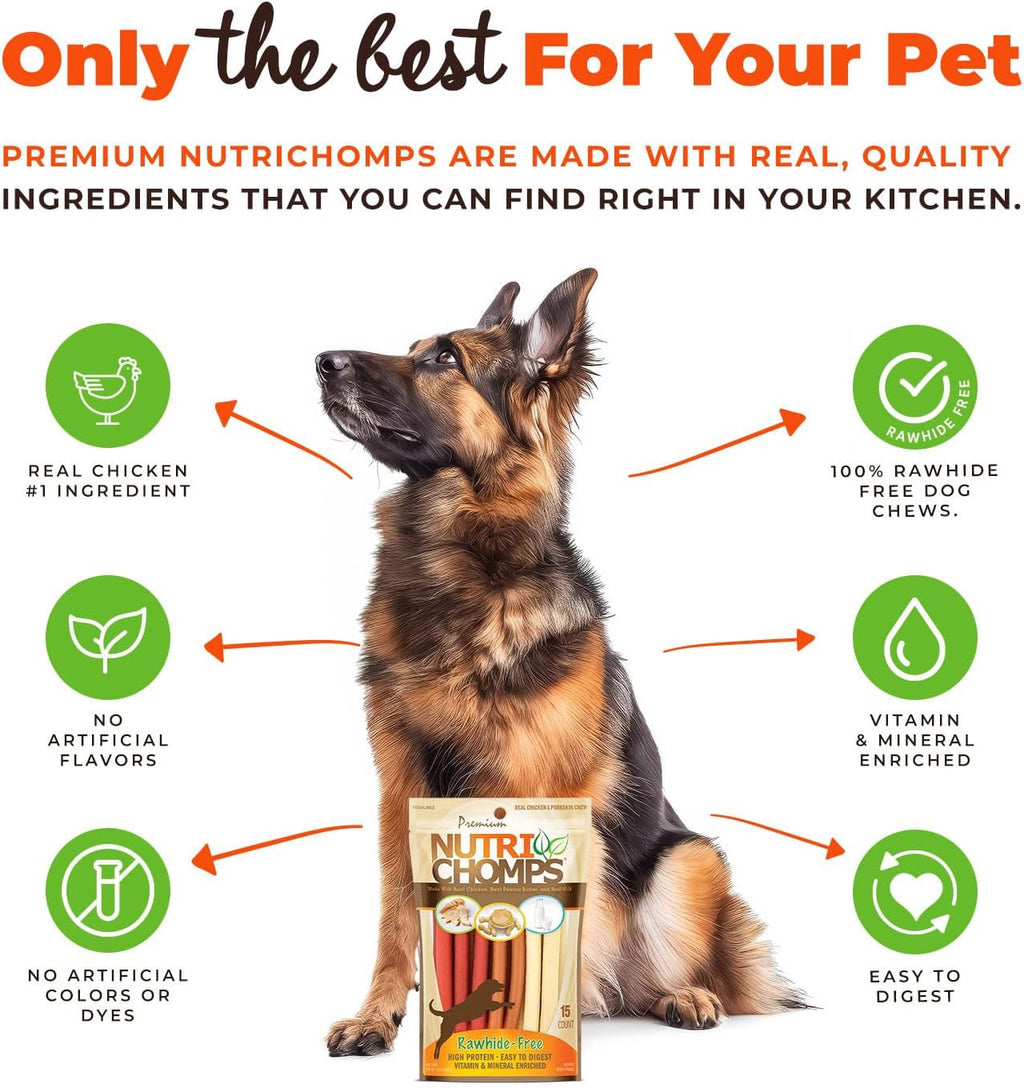 Nutri Chomps highly digestible dog chews premium alternative to traditional rawhide for sensitive stomachs.