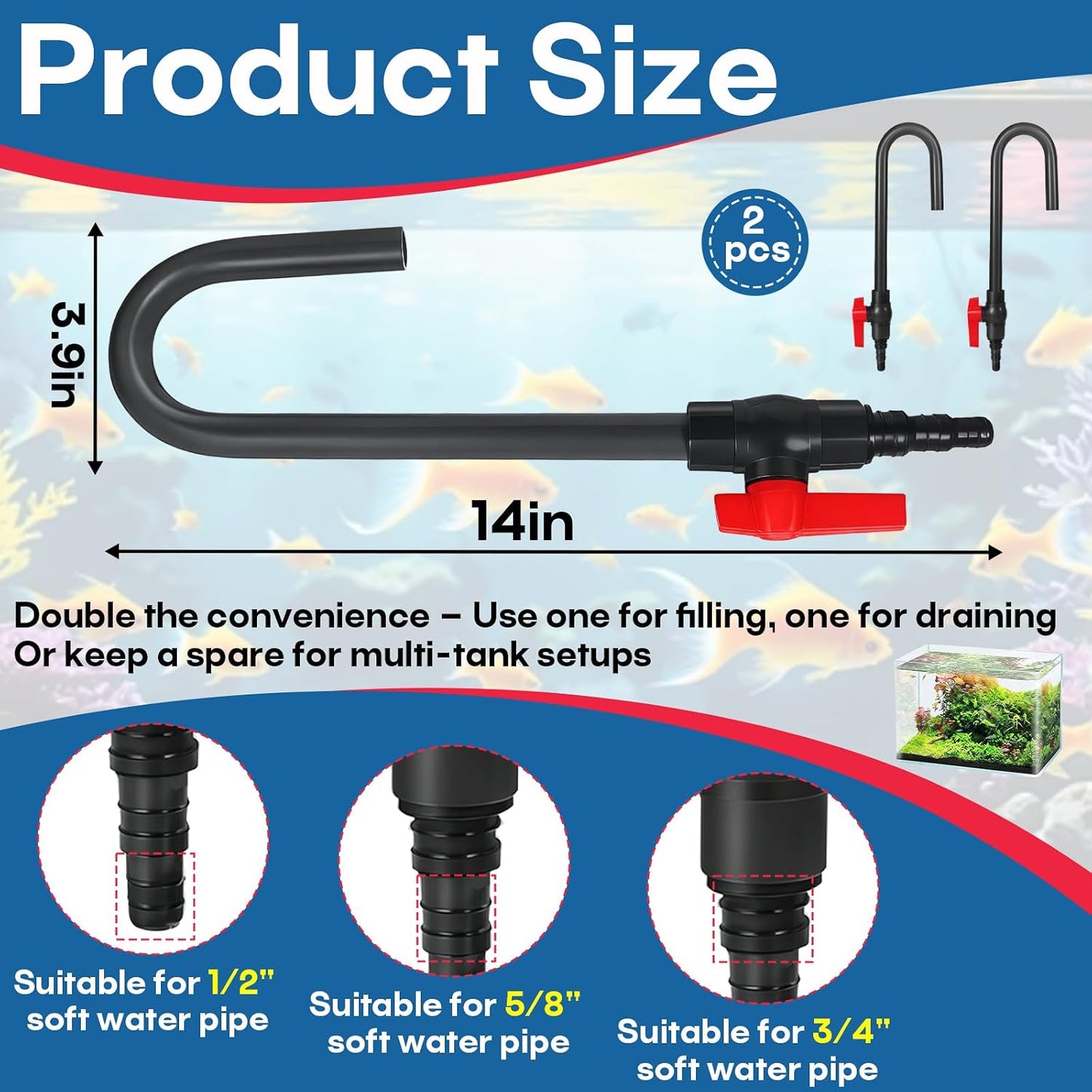 Dongker PVC J-shaped water changer hook showing the red flow control switch.