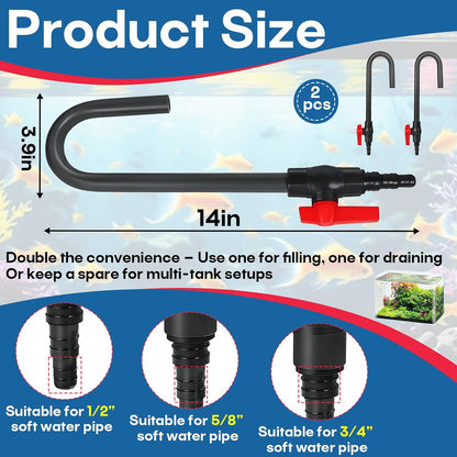 Dongker PVC J-shaped water changer hook showing the red flow control switch.