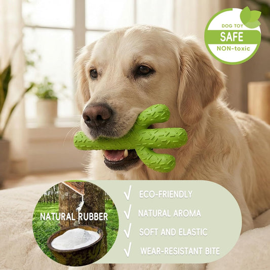 Textured rubber surface of MewaJump cactus dog toy for dental cleaning