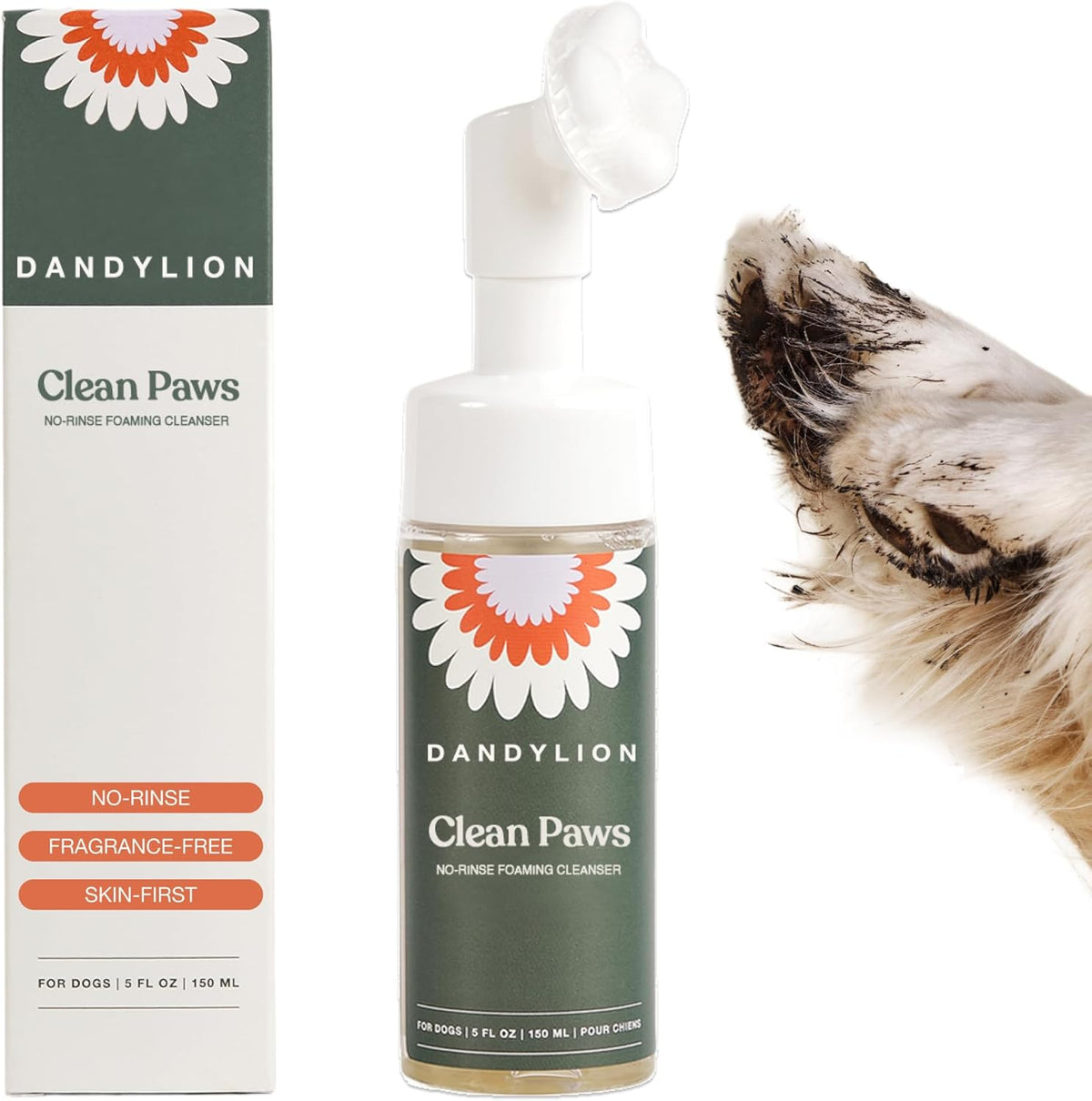 Dandylion Clean Paws No Rinse Foaming Cleanser bottle front view