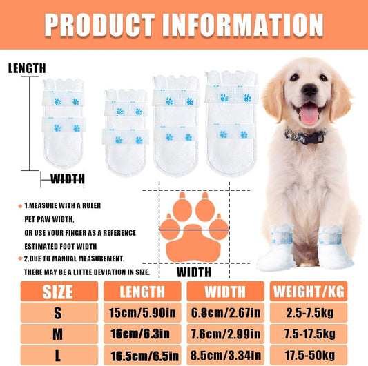White disposable dog booties with adhesive straps