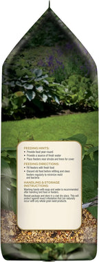 Back side of Kaytee premium wild bird food packaging with nutritional information