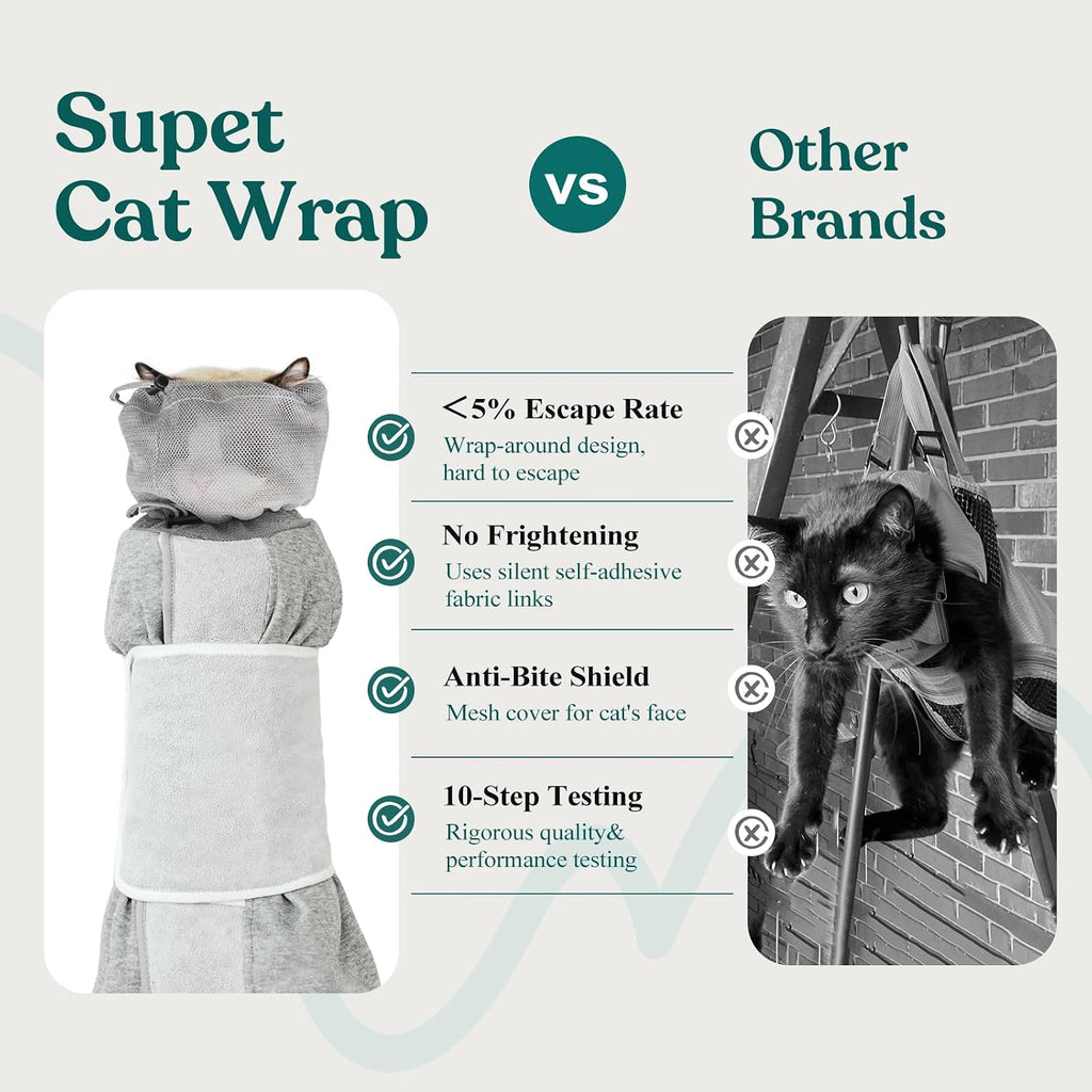 Supet anti scratch cat swaddle bag with bite proof mesh hood side profile.