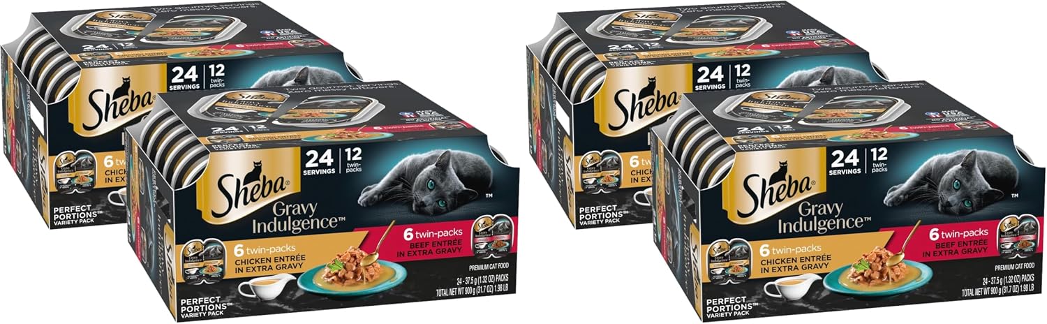 Sheba Gravy Indulgence Adult Wet Cat Food Beef and Chicken Entree in Extra Gravy Variety Pack, 2.6 oz. Twin-Pack Trays (12 Count, 24 Servings) (Pack of 2) - Image 10