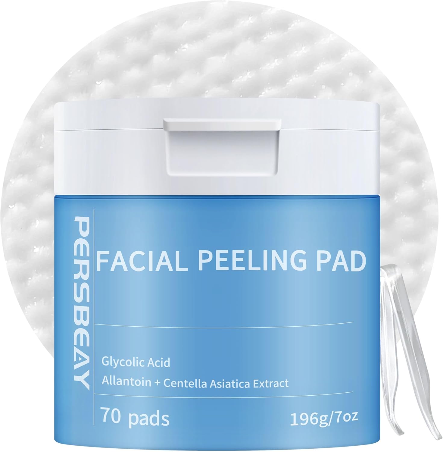 Persbeay Glycolic Acid Pads front view showing the 70 count jar packaging for facial exfoliation
