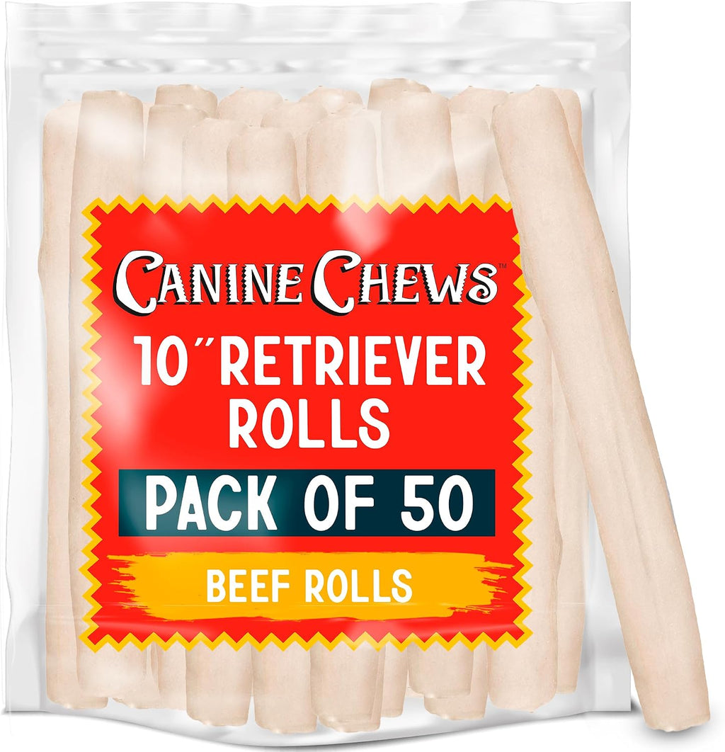 Canine Chews 10-11" Rawhide Bones for Large Dogs, Durable USA Beefhide Dog Rawhide Chews, Retriever Rolls 20 Pack (5 lbs) - Image 9