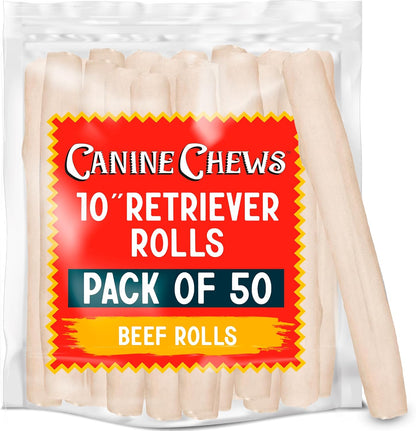 Canine Chews 10 Inch Dog Rawhide Retriever Rolls front view package
