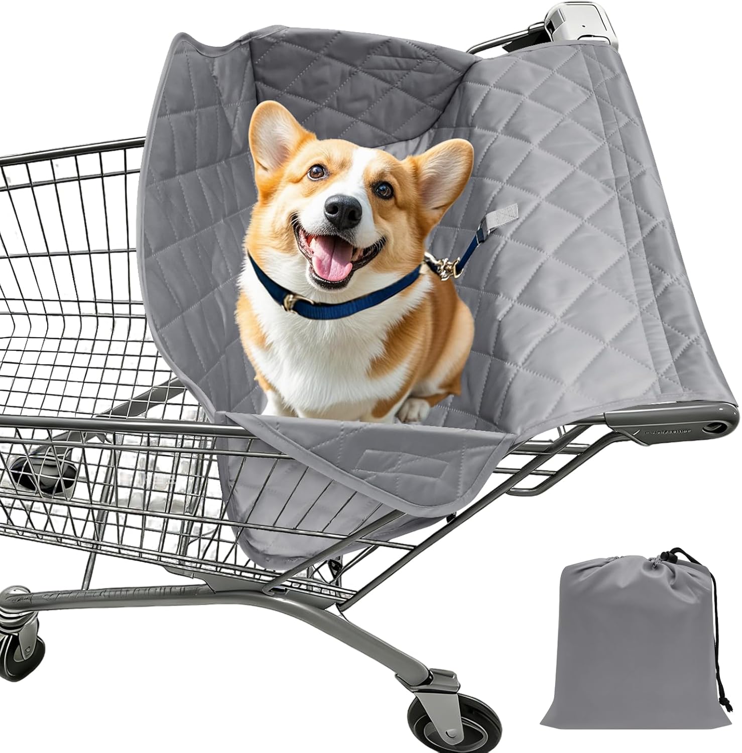 Avvkfcmn portable dog shopping cart cover front view gray
