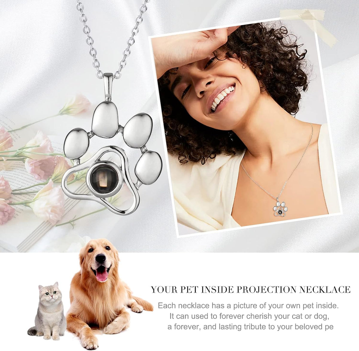 OPALSTOCK customized pet photo necklace held close to show micro-engraving detail